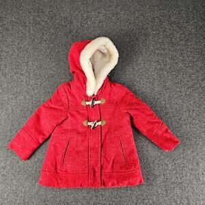 Carters toddler toggle coat red faux fur lined  18 months
